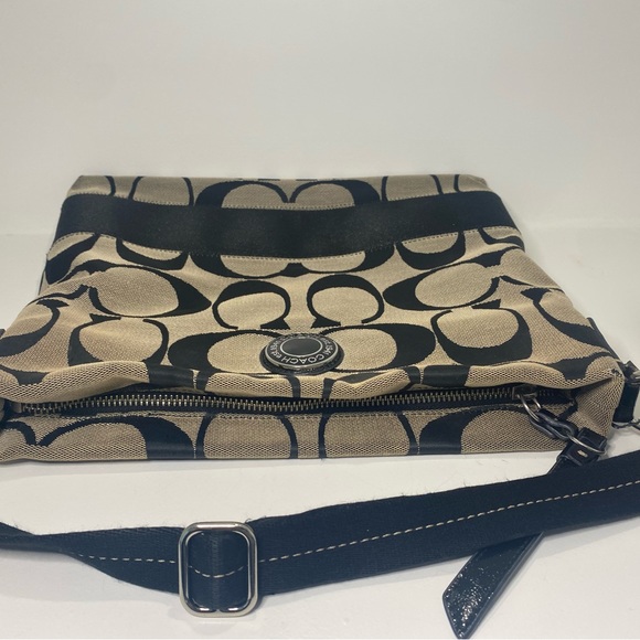 Coach Black and Taupe Signature Crossbody Purse - Picture 6 of 10